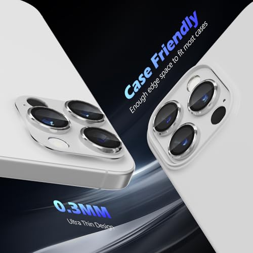 imluckies Alloy Metal Camera Lens Protector for iPhone 16 Pro / 16 Pro Max / 14 Pro / 14 Pro Max, 9H Tempered Glass, Ultra HD, Anti-Scratch, Strong Adhesion, Case Friendly, White Titanium - size: 16/14 pro/promax White Titanium