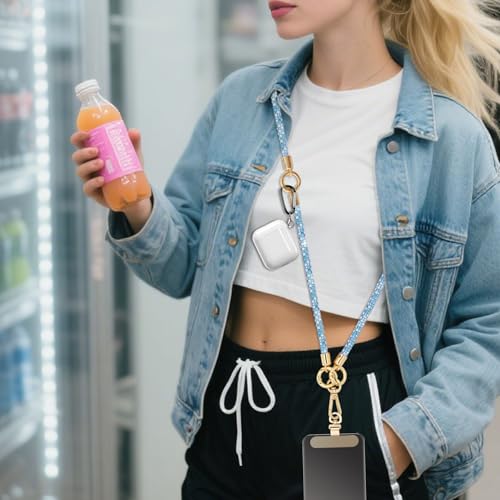ABJFJE Crystal Phone Lanyard Crossbody & Wrist Strap Phone Strap Crossbody & Wrist Lanyard Anti Theft Phone Strap for Women - color: Light Blue
