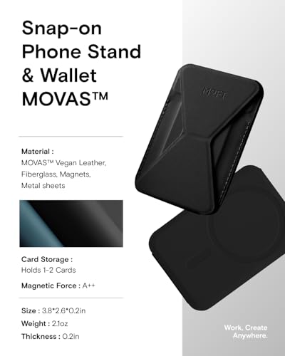 MOFT Magnetic Wallet Stand Compatible with iPhone 17/16/15/14/13/12 Series, Angle Adjustment & Magsafe Compatible MOVAS Phone Stand,Jet Black - color: Jet Black, size: Standard