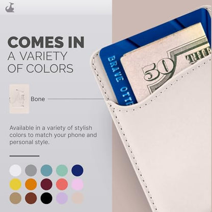 Wallaroo Premium Leather Cell Phone Wallet Stick On - Android and iPhone Wallet and Card Holder for Women and Men - Durable with Non-Slip Lining Secures Up to 3 Cards - color: Beige Leather