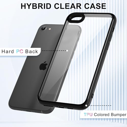 LoeoeL for iPhone SE 2022/2020/ 7/8 Case Clear, Transparent Hybrid SE Phone Case [Hard Plastic & Soft Silicone Bumper] Acrylic Non Yellowing Thin Slim Protective Cover, Black - color: Black, size: SE / 7 / 8