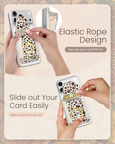 Shorogyt Compatible with Magsafe Wallet with Ring Grip Magnetic Card Holder - Cute Phone Wallets with Stand for iPhone 17/16/15/14/13/12 Series for Women Girls White Leopard Design, Fit 7 Cards - color: White Leopard