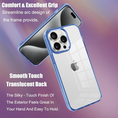 for iPhone 15 Pro Max Case,[Anti-Yellowing] [Military-Grade Protection] Anti-Scratch Transparent Back Slim Shockproof 15 Pro Max Phone Case 6.7 inch (Blue) - color: Blue
