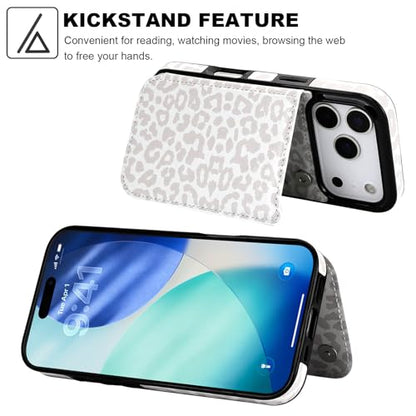HAOPINSH Wallet Case with Card Holder for iPhone 17 Pro, White Leopard Cheetah Pattern Back Flip Folio PU Leather Kickstand Card Slots Case for Women, Double Magnetic Clasp Shockproof 6.3" - color: White Leopard