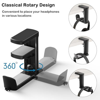 Headphone Holder Adjustable Clamp-on Headphone Hook - color: Black