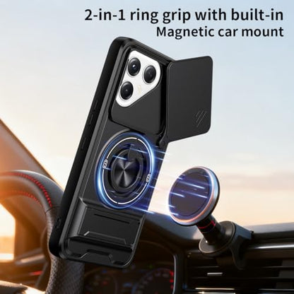 Compatible with Tecno Pova 7 Ultra 5G Case Cover,Compatible with Tecno Pova 7 Ultra 5G with Slide Camera Cover Phone Stand Protective Case Black - color: Black, size: Compatible with Tecno Pova 7 Ultra 5G