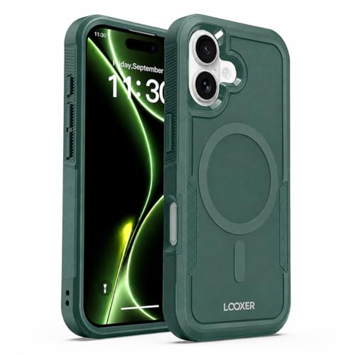 LOOXER® Heavy Duty Rugged Magnetic Case for iPhone 17 (6.3”) | Military Grade Shockproof Protection,MagSafe Compatible+ Tempered Glass Included (Green, 17) - color: Green, size: 17