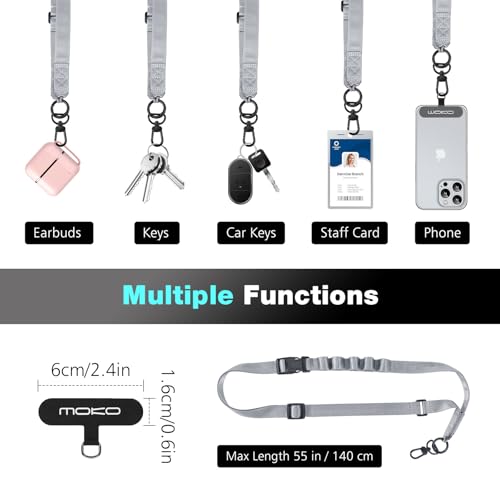 MoKo Adjustable Phone Lanyard Crossbody Strap with Detachable Quick Buckle - color: Dark Gray