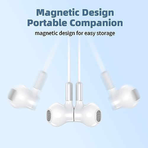 BENEWY Wired Earbuds 3.5mm Magnetic Earphones with Microphone Headphones - color: White