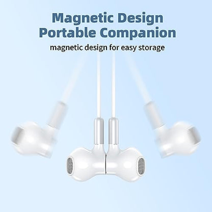 BENEWY Wired Earbuds 3.5mm Magnetic Earphones with Microphone Headphones - color: White