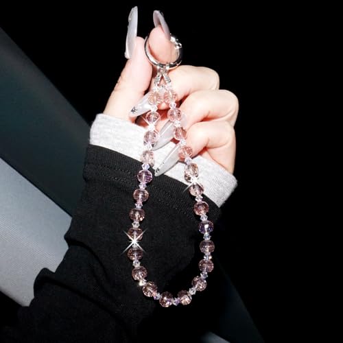 Sparkle Crystal Pearl Phone Wrist Strap for Women, Sparkling Beaded Cellphone Lanyard Chain - color: Sparkle Pink