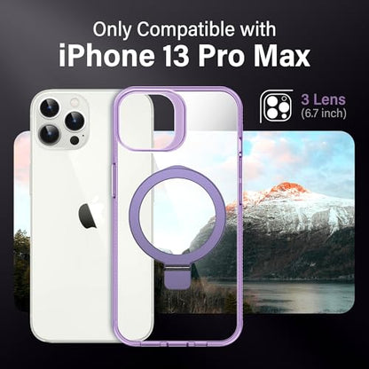 Magnetic Case for iPhone 13 Pro Max - [Built-in Invisible Stand] [Compatible with MagSafe] [Military Grade Drop Protection] Anti-Yellowing Hard Back Silicone Edge Cover, 6.7", Clear Purple - color: Clear Purple, size: iPhone 13 Pro Max 6.7''