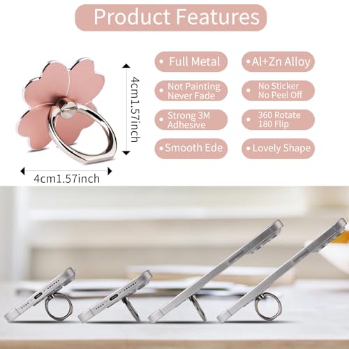 4pc-Cell Phone Ring Stand,Cell Phone Ring Holder Flower,360 Rotate and 180°Angle Adjustable Metal Finger Ring Socket Grip Kickstand for Smartphones