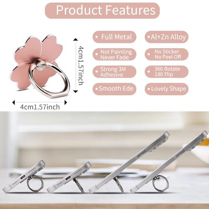 4pc-Cell Phone Ring Stand,Cell Phone Ring Holder Flower,360 Rotate and 180°Angle Adjustable Metal Finger Ring Socket Grip Kickstand for Smartphones