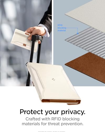 Spigen Life Passport Card Cover Holder, RFID Blocking | Travel Document Organizer, SIM Card Pin Included - Black - color: Dune Beige