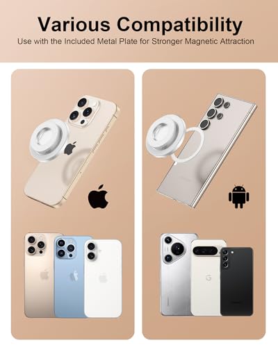 Magnetic Phone Ring Holder, 360° Rotating Kickstand MagSafe Grip Ring Stand - color: White
