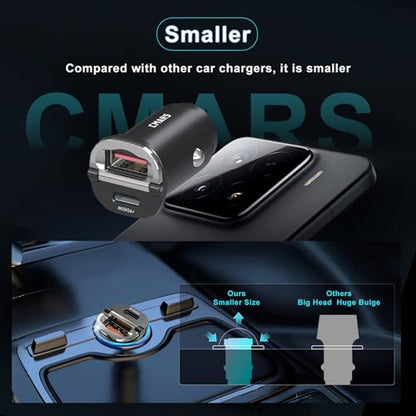 CMARS 125W [PD65W+QC60W] Car Charger USB C/A 2-Port Fast Charge, Car Phone Charger Cigarette Lighter Adapter for iPhone 16/15/14/13/12, Samsung S25/S24/S23/S22, iPad/Lenovo/MacBook/Android Devices
