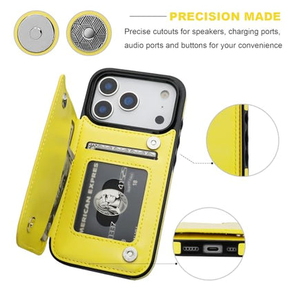 ONETOP for iPhone 17 Pro Wallet Case with Credit Card Holder,Yellow | Kickstand,ID/Cash Holder,Case Wallet with Card Slots,Double Magnetic Clasp,Durable PU Leather Shockproof Cover for Women Men - color: Yellow
