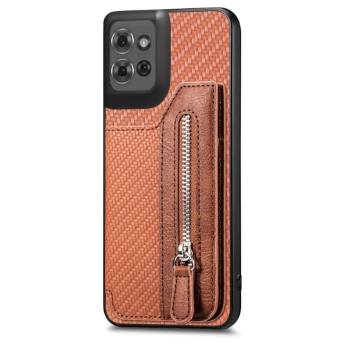 for Motorola Moto G Power 2026 Wallet Case with Card Holder, Slim | Shockproof Protective Phone Cases for Women, Carbon Fiber Pattern Design, Built-in 4 Credit Card Slots and 1 Zipper Pocket - color: Brown