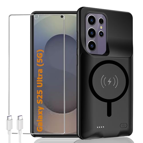 Battery Case for Galaxy S25 Ultra,12000mAh Portable Protective Smart Wireless Charging Case Support Carplay Designed for Galaxy S25 Ultra (6.9 inch) Rechargeable Extended Battery Charger Case (Black) - size: Galaxy S25 Ultra