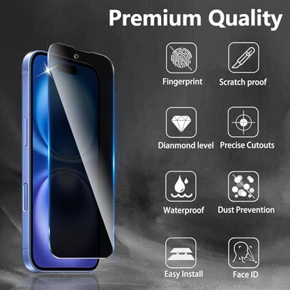 3 Pack Privacy Screen Protector Designed for iPhone 16/15/15 Pro,Full Coverage Anti-Spy Tempered Glass Film,9H Hardness,Anti-Fingerprint,Bubble Free,Easy to Install - color: iPhone 16/15/15 Pro FK3