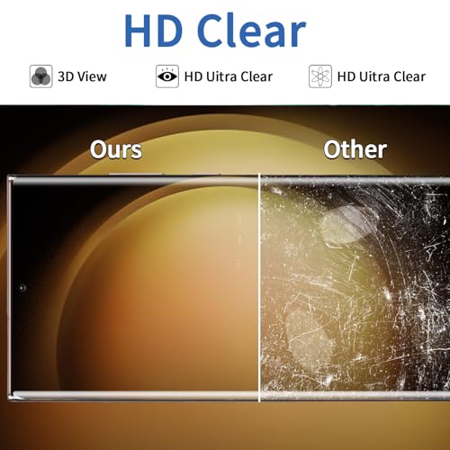 3 Pack HD Clear Tempered Glass Screen Protector for Samsung Galaxy S23 Ultra 5G, Fingerprint Unlock, 3D Curved, Scratch Resistant, Bubble-Free