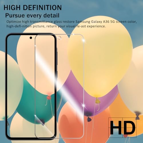 Galaxy A36 HD Clear Tempered Glass Screen Protector + Camera Lens Protectors, [2+2 Pack] [3D Glass] [Anti-Glare] [Bubble-Free] Screen Protector Glass For Samsung Galaxy A36 - size: Galaxy A36
