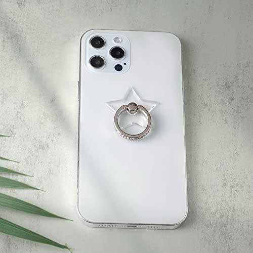 [2 Pack] Transparent Diamond Setting Cell Phone Ring Holder Stand,360 Degree Rotation and 180 Degree Adjustable Finger Ring Kickstand with Polished Electroplated Phone Grip (Pentagram)
