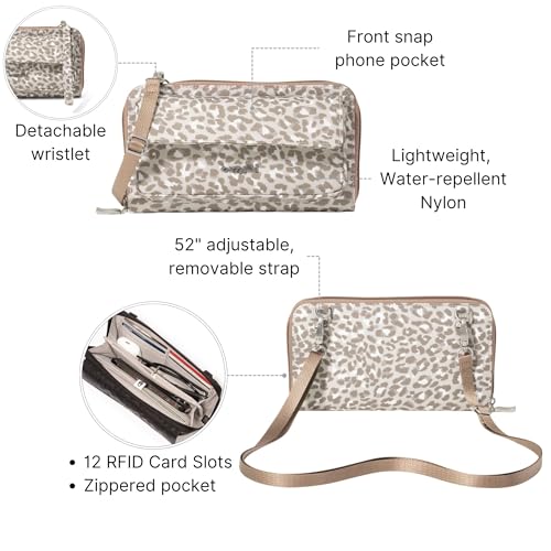 Baggallini Rfid Phone Wallet Crossbody - color: Mocha Cheetah Print