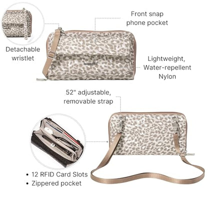 Baggallini Rfid Phone Wallet Crossbody - color: Mocha Cheetah Print