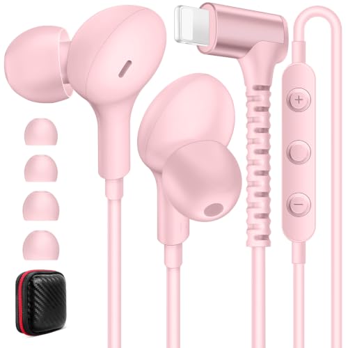 iMangoo for Apple MFi-Certified Lightning Wired Earbuds Headphones with Mic - color: Pink
