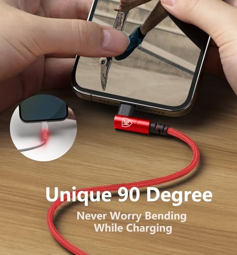 USB C to Lightning Cable 6FT, 90 Degree iPhone Charger Cables 3Pack-Red - color: Red, size: 6FT, style: USB C to Lightning