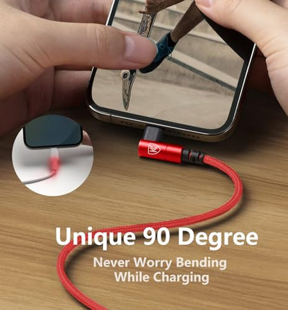 USB C to Lightning Cable 6FT, 90 Degree iPhone Charger Cables 3Pack-Red - color: Red, size: 6FT, style: USB C to Lightning