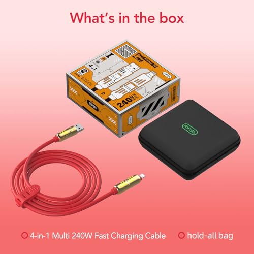 MFish 240W 4-in-1 Fast Charging Cable, Red, 6.6FT - color: Red, size: 6.6FT