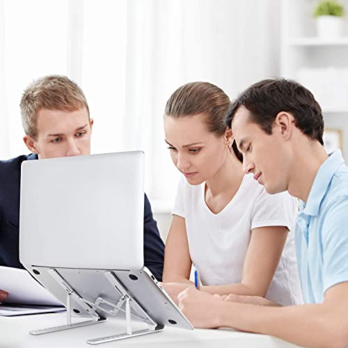 Laptop Stand, Laptop Riser Computer Stand for Desk, Adjustable Aluminum Foldable Portable Desktop Holder, Compatible with MacBook Air pro, iPad, Lenovo, 10-15.6” Laptop and Tablets (Silver)