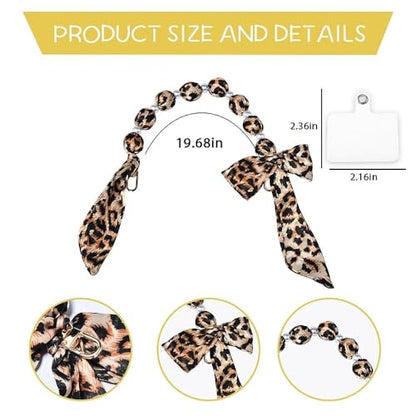 Phone Wrist Strap Lanyard Pearl Scarf Phone Wristlet Strap for Women Bag Chain Keychain - color: Leopard