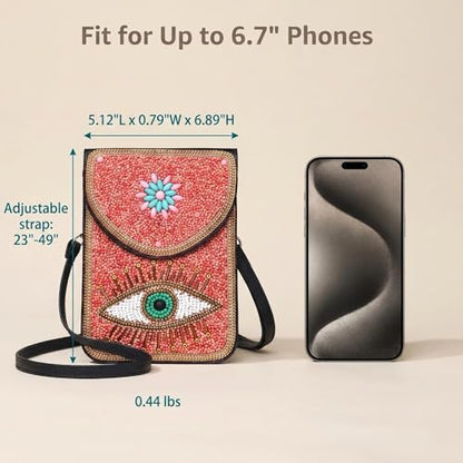 Small Crossbody Bags for Women, Cell Phone Shoulder Bag Boho Wallet Purse - color: Pink