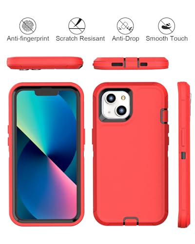 Compatible with iPhone 13& iPhone 14 Case [2 Screen Protectors ] Military Grade Full Body Cover, Heavy Duty Shockproof Drop Proof Protection Case 6.1"(red Black) - color: red black