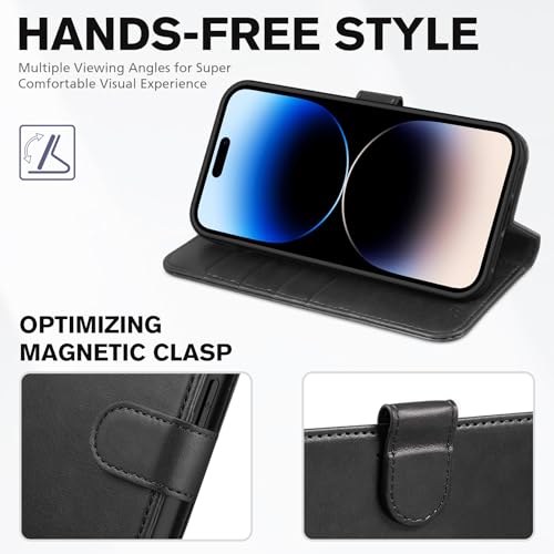 TUCCH Wallet Case for iPhone 14 Pro (6.1") 2022, 4 Card Slots, Black | RFID Blocking, Viewing Stand, Shockproof TPU Shell, PU Leather, Magnetic Closure, Protective Folio Flip Cover - color: Black