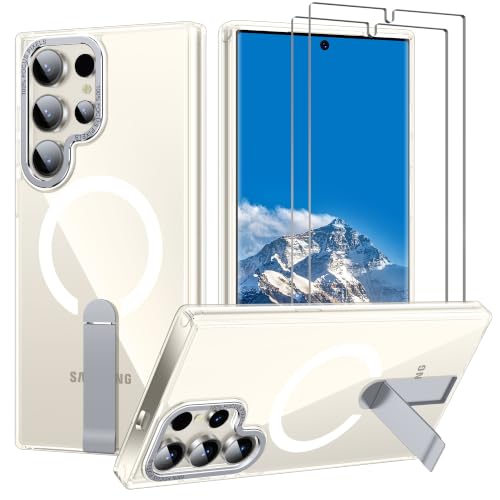 for S23-Ultra Phone Case: with 2 PCS Screen Protector for Samsung 23 Ultra Case, Strong Magnetic Compatible with MagSafe, Invisible Kickstand, Slim & Clear Phone Case for S 23 Ultra, Clear - color: Clear, size: Galaxy S23 Ultra 6.8"