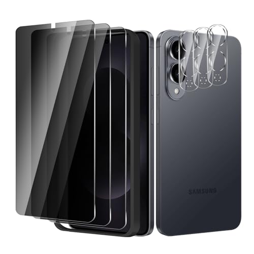 3 Pack For Samsung Galaxy S25 Edge Privacy Screen Protector + 3 Pack Camera Lens Protector, 9H Hardness Anti-Spy Tempered Glass,with Installation Frame, Scratch-Resistant (Samsung Galaxy S25 Edge)