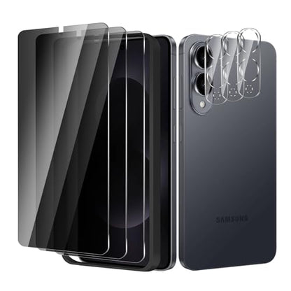 3 Pack For Samsung Galaxy S25 Edge Privacy Screen Protector + 3 Pack Camera Lens Protector, 9H Hardness Anti-Spy Tempered Glass,with Installation Frame, Scratch-Resistant (Samsung Galaxy S25 Edge)