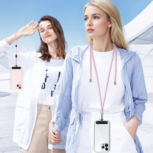 takyu Phone Lanyard, 2 Pack Adjustable Cell Phone Lanyard Crossbody Neck Strap & 2 Pack Phone Wrist Strap with Tether Tabs Compatible for iPhone Android Smartphones-Black LPink - color: Lightpink+black