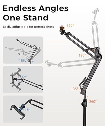 UBeesize Overhead Camera Mount with 360° Adjustable Arm & Phone Holder
