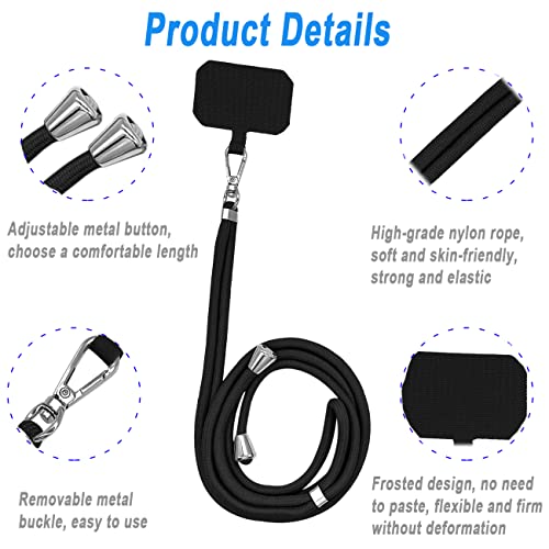 4 Pack Universal Phone Lanyard, Adjustable Nylon Neck Strap Cell Phone Crossbody Lanyards Straps + 6 Pcs Phone Patches, Detachable Strap Safety Tether & Pads for Most Smartphone, Black/White/Grey/Blue - color: Black,white,blue,grey