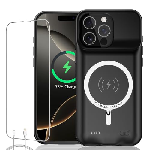 Battery Case for iPhone 16 Pro Max, Upgraded 12000mAh Rechargeable Portable Extended Battery Pack Supported Qi Wireless Charging Case Compatible with iPhone 16 Pro Max (6.9 inch) Charger Cover (Black) - size: iPhone 16 Pro Max (6.9 inch)