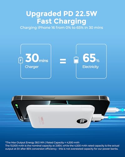 Portable Charger 10000mAh, Ultra Slim Power Bank Fast Charging (White) - color: white
