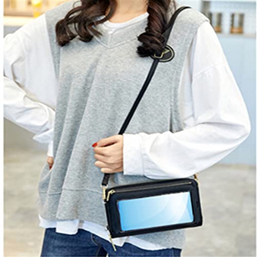Lady Crossbody Shoulder Bag Mobile Phone Purse Transparent Window Touch Screen Wallet Waterproof Anti-scratch - color: E
