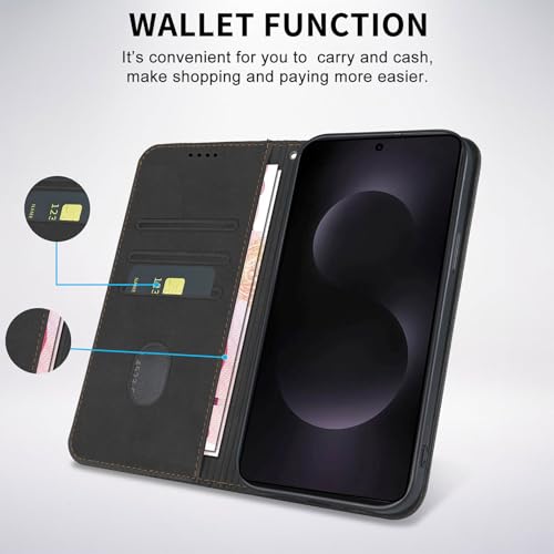 Wallet Case for Samsung Galaxy S25 Edge 2025 6.7 inch - PU Leather Flip Cover with Card Holder Slots, Strong Magnetic Folio Kickstand Phone Case, Black - color: Black, size: Samsung Galaxy S25 Edge 6.7"