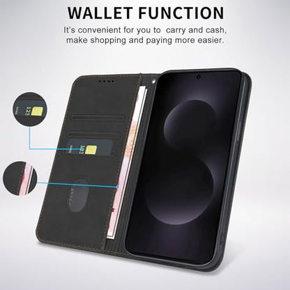 Wallet Case for Samsung Galaxy S25 Edge 2025 6.7 inch - PU Leather Flip Cover with Card Holder Slots, Strong Magnetic Folio Kickstand Phone Case, Black - color: Black, size: Samsung Galaxy S25 Edge 6.7"